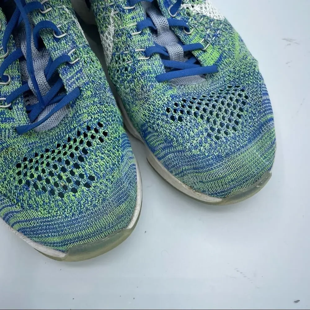 Nike Blue & Green Flyknit Zoom Running Shoes Sneakers Womens 8.5 Athletic Sporty